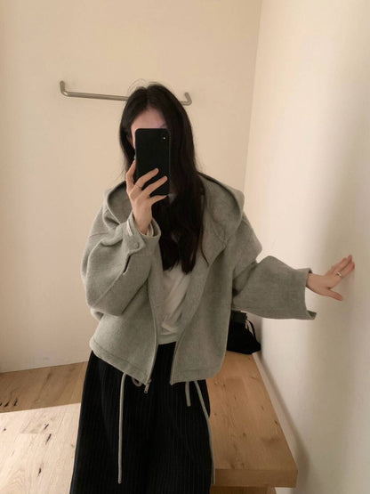 // 100%羊毛低飽和度色調連帽超帥版型手工外套