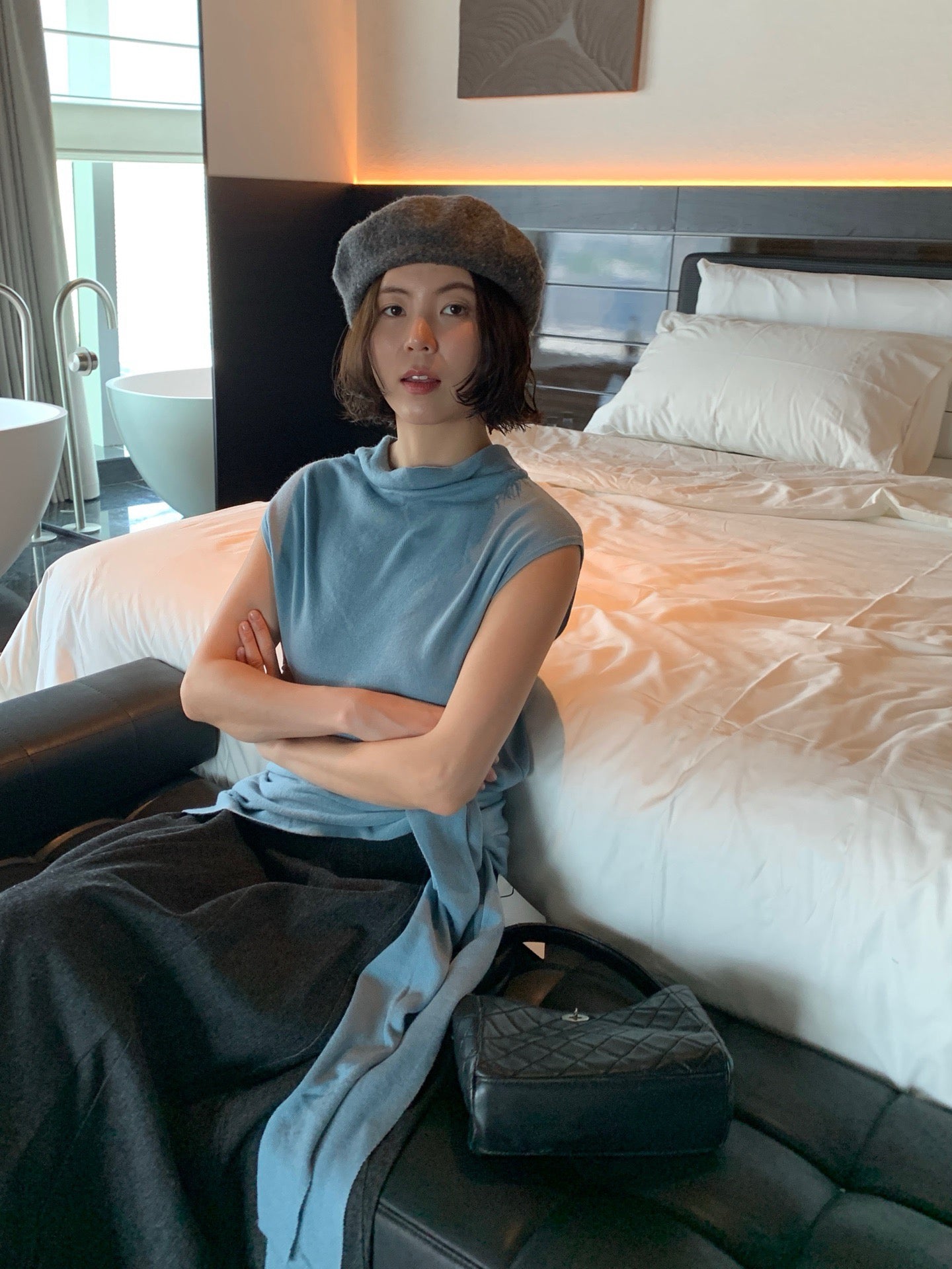 // 可分開慵懶半高領小短袖NT+披肩兩件套