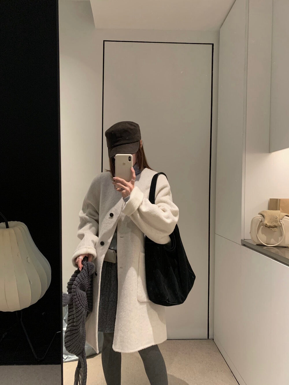 // 100%羊毛可拆針織帽內撞色手工外套