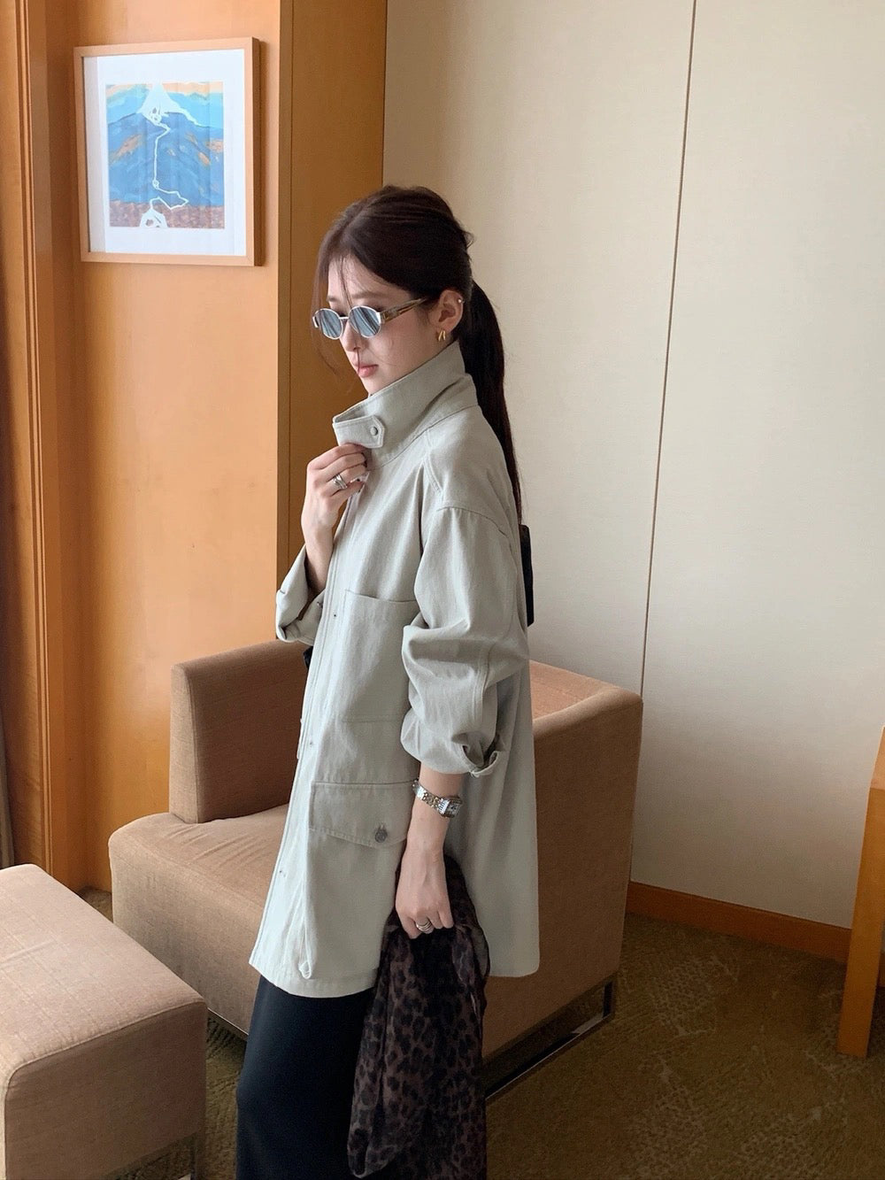 J10 / 超氣質可立領口袋中長trench coat