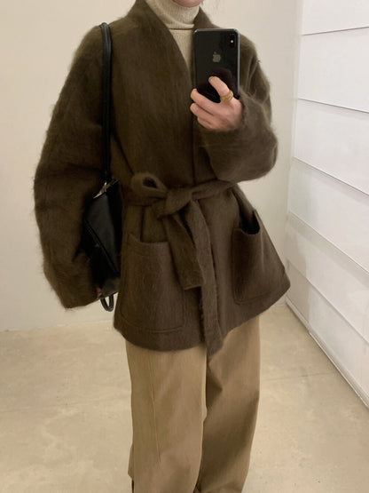 // 90%綿羊毛+10%山羊絨超高質交叉浴袍式外套