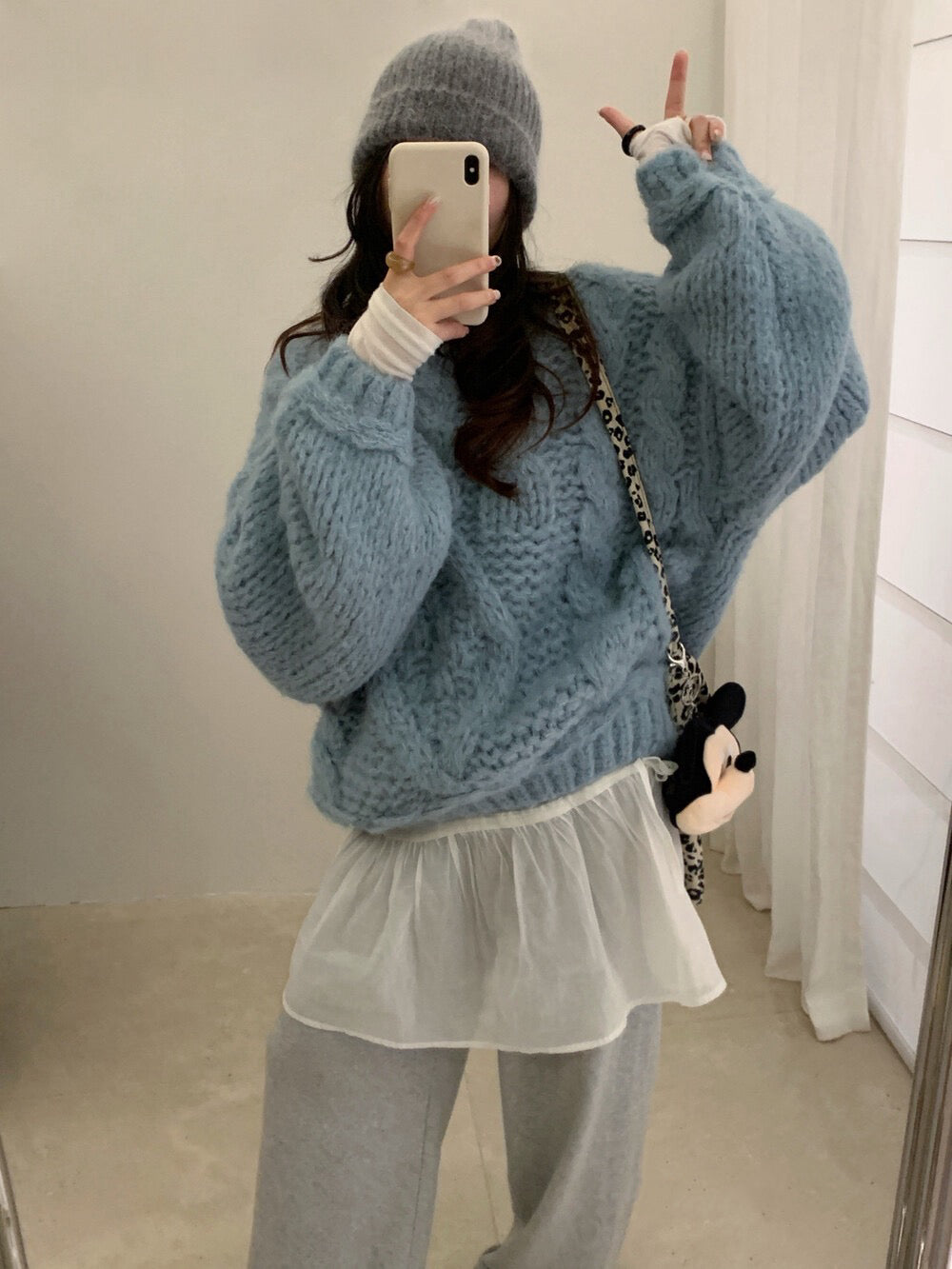 // 20%wool粗棒針麻花慵懶毛衣