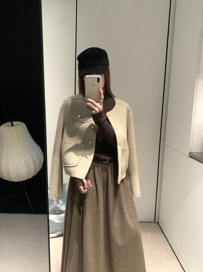 回饋價！// 質感金鈕扣氣質口袋100%手工雙面羊毛外套