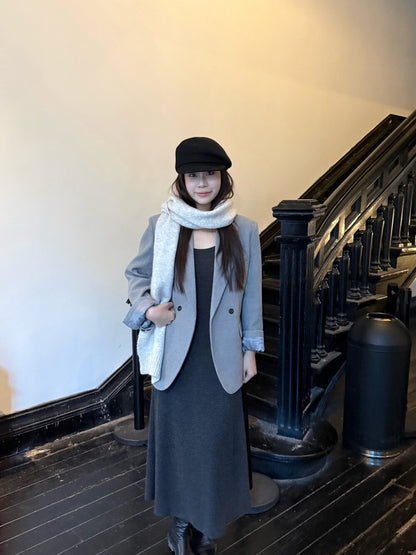 // 10%wool經典雙排扣毛呢西裝外套