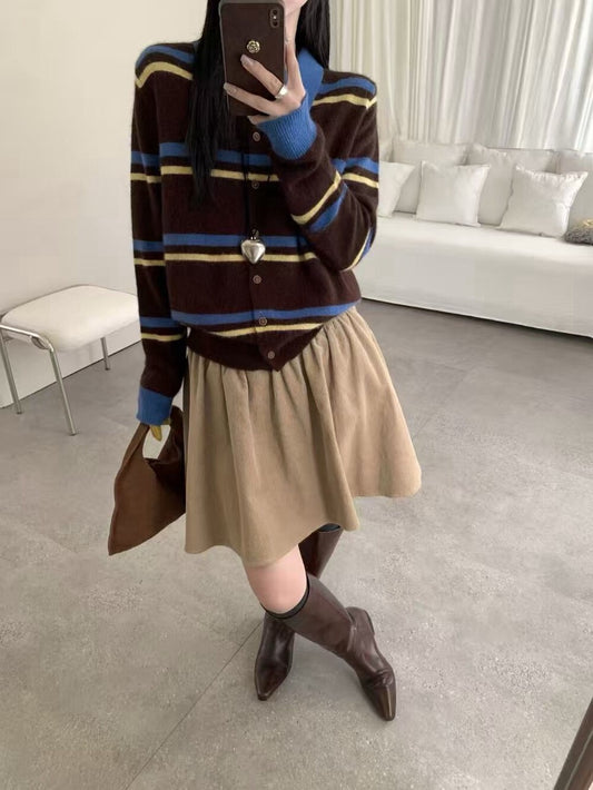 // 超韓復古配色間條開胸NT