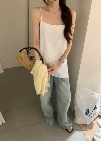 // 雙層不規則下擺吊帶上衣