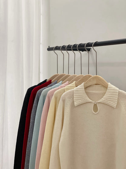 // 100%綿羊毛小鈕扣鏤空翻領NT