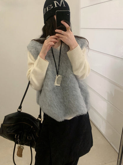 // 圈圈羊毛拉絨疊穿背心