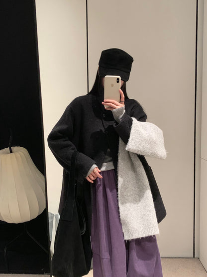 // 90%羊毛+10%羊駝毛小立領斜口袋手工外套