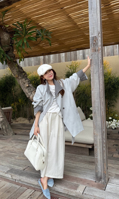 🐰 內拼格紋立領trench coat