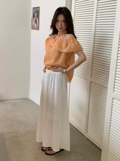 // 極簡鬆弛感麻質中裙