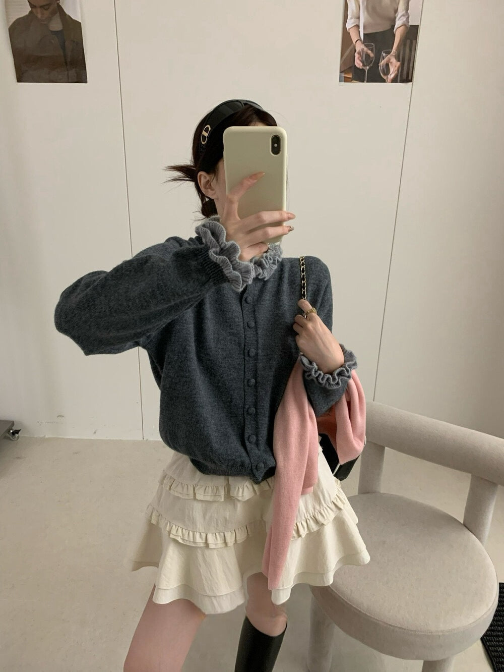 // 超美撞色花邊領+袖口CD