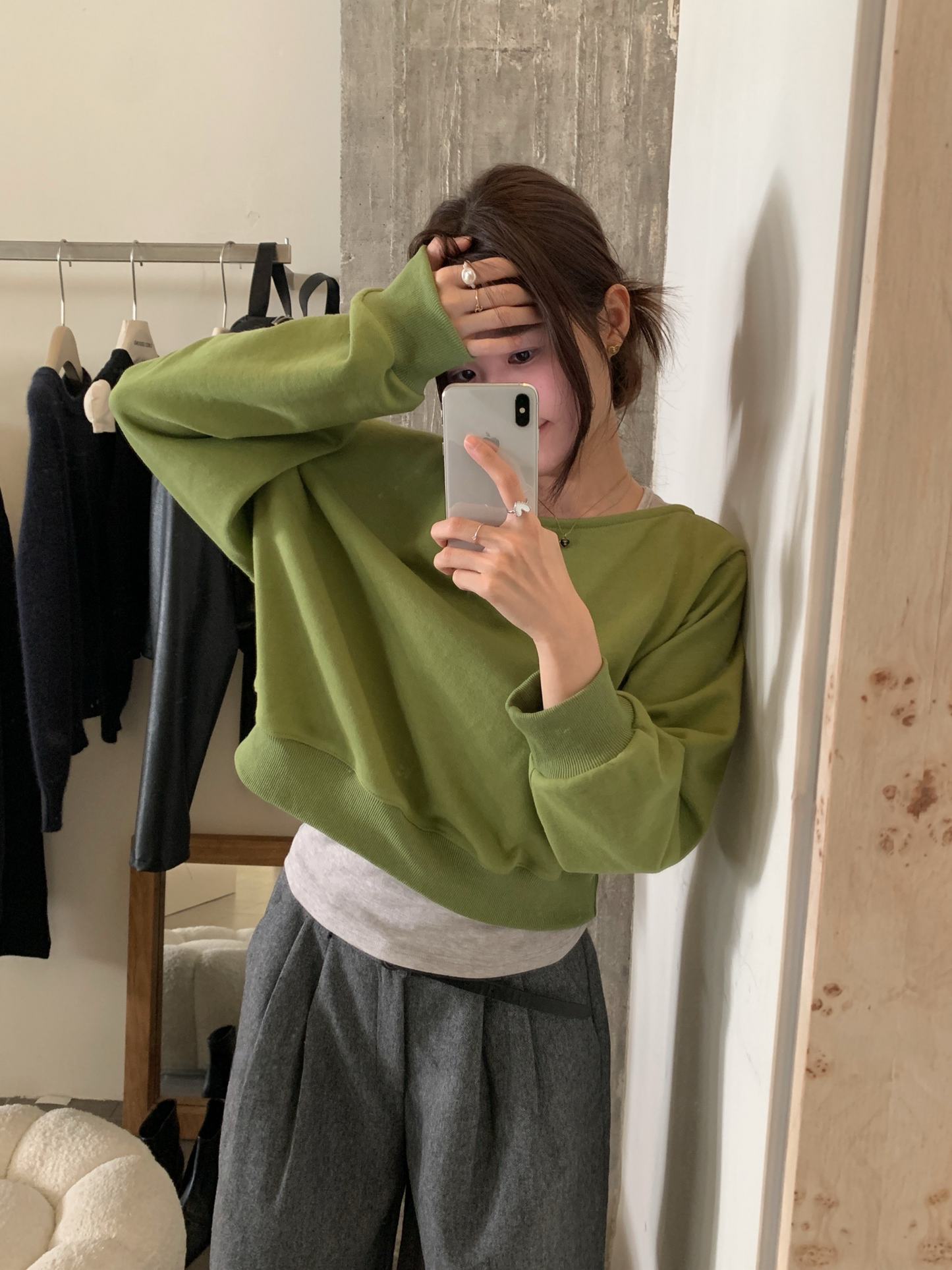 // 休閒感斜肩衛衣+背心兩件套