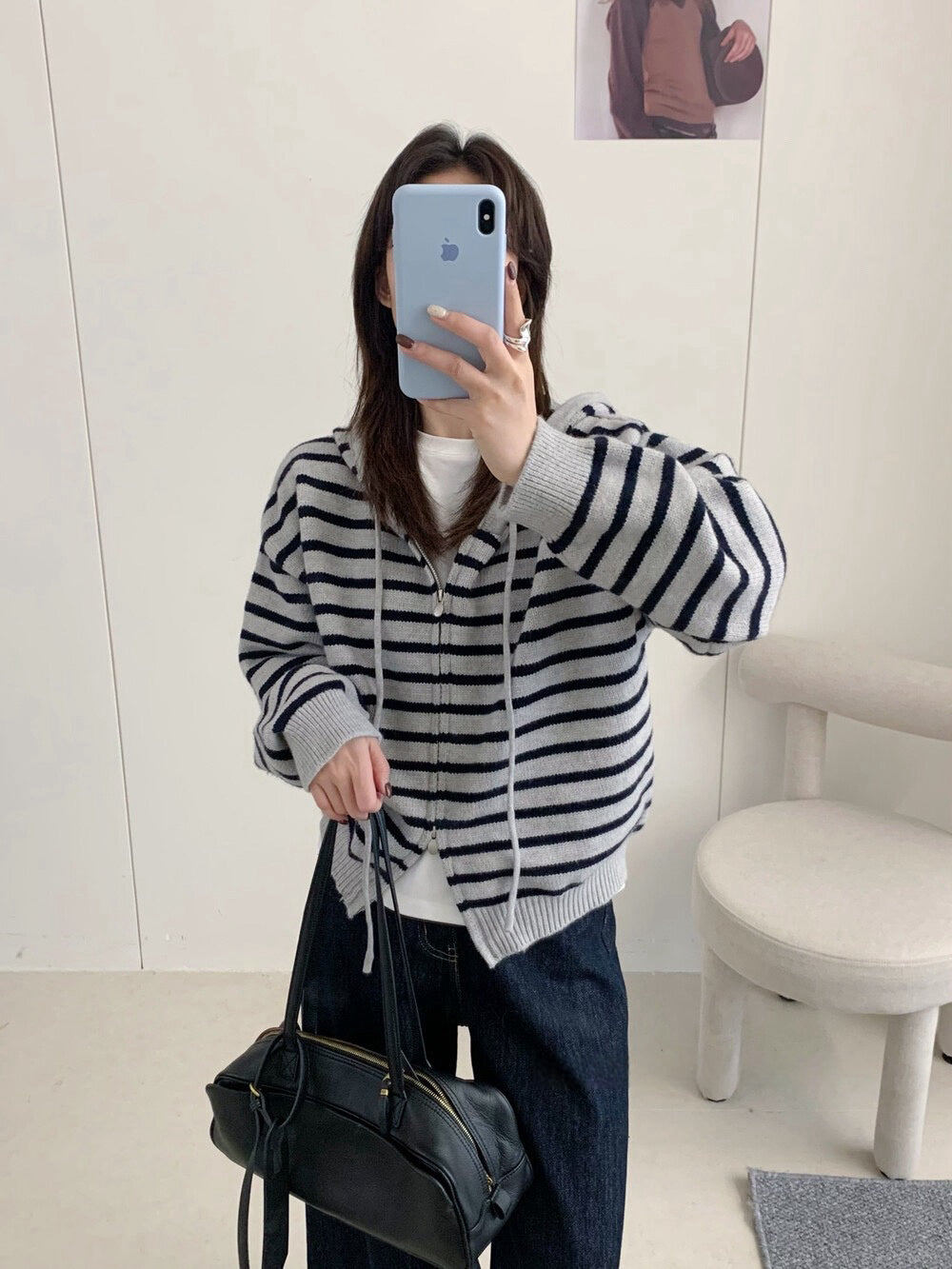 // 鬆弛感上下拉鍊連帽間條CD