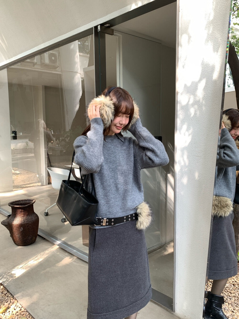 // 慵懶感直坑紋翻領毛衣