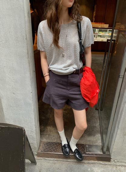 // 冰絲麻細麻花紋短袖NT