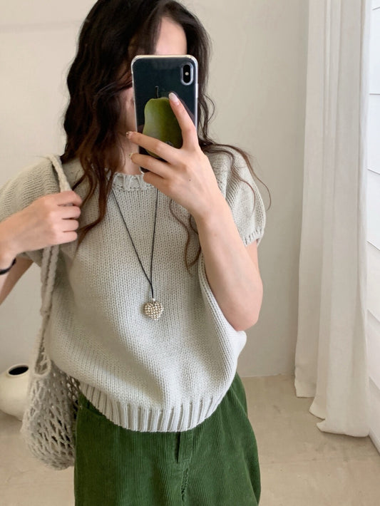 // 可疊穿粗織紋邊落肩短袖NT