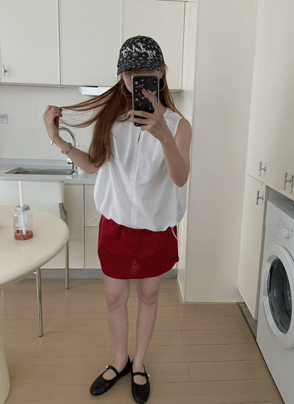 // 極簡風橡筋腰麻質裙褲