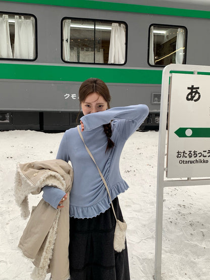 // 設計感皺褶小立領花邊上衣