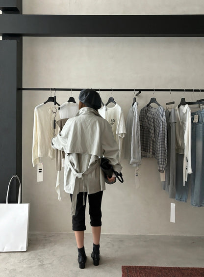 J30 / 質感雙排扣啞光彷皮trench coat外套