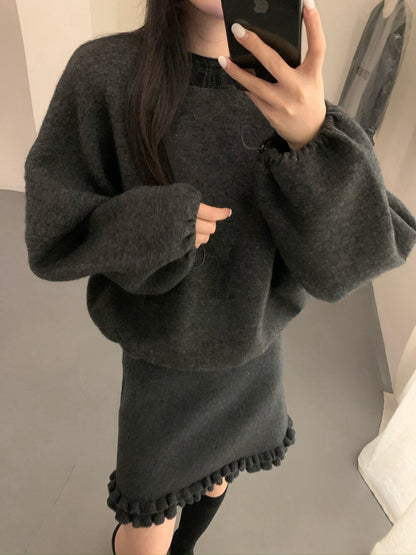 // 20%綿羊毛拼接後綁帶束腳毛衣