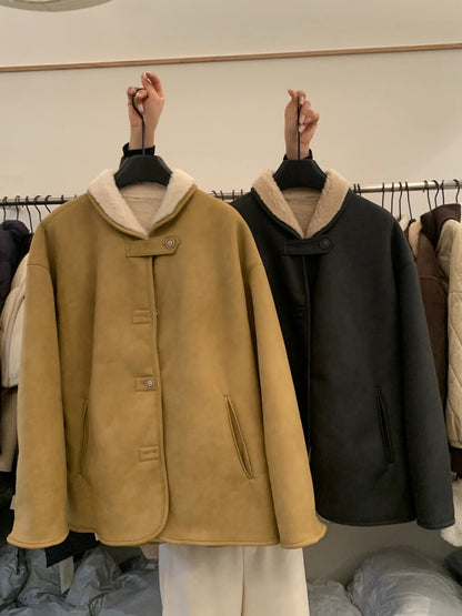 // 特別翻領設計皮毛一體中長外套