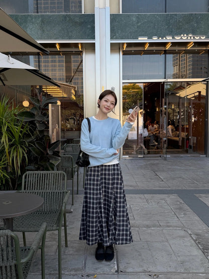 S22/ 格紋小魚尾顯瘦中裙