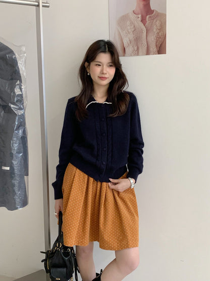 // 10%兔絨撞色花邊領拼麻花紋NT