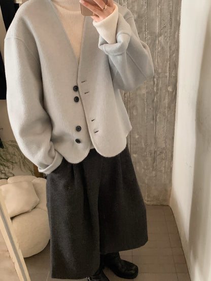 // 極美double鈕扣深V簡約100%雙面羊毛手工外套