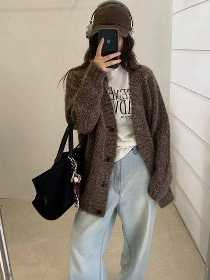 // 花線混色感慵懶寬鬆款中長CD