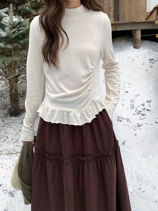 // 設計感皺褶小立領花邊上衣