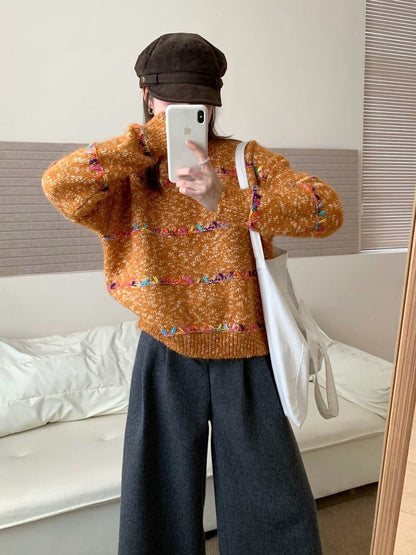 // 30%綿羊毛刺繡彩線毛衣