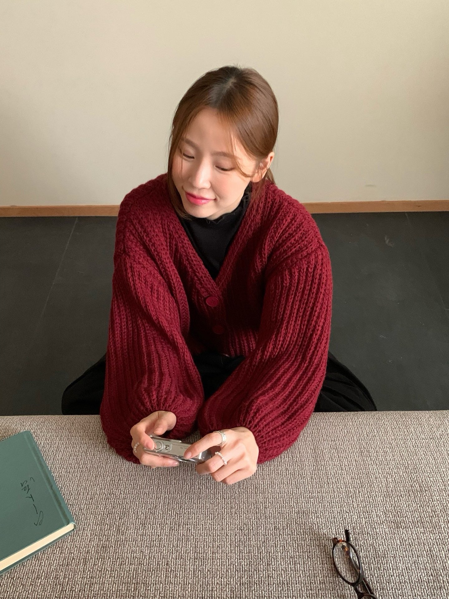 // 復古感粗針織泡泡袖CD