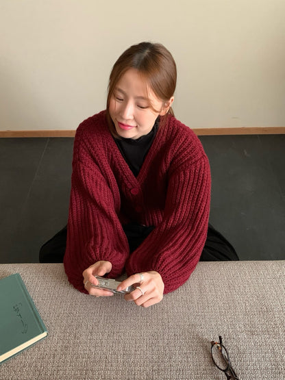 // 復古感粗針織泡泡袖CD