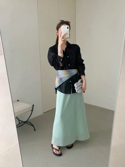 // 紙片人天絲微A字中裙