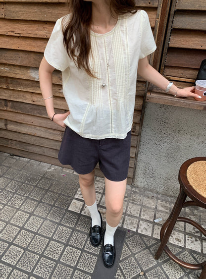 // 溫柔壓褶微修腰lace邊BL