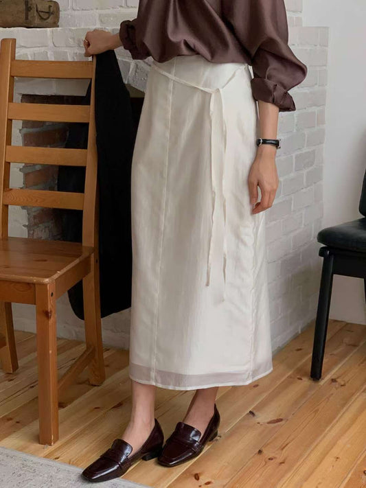 // 雙層lace後開叉連腰繩SK