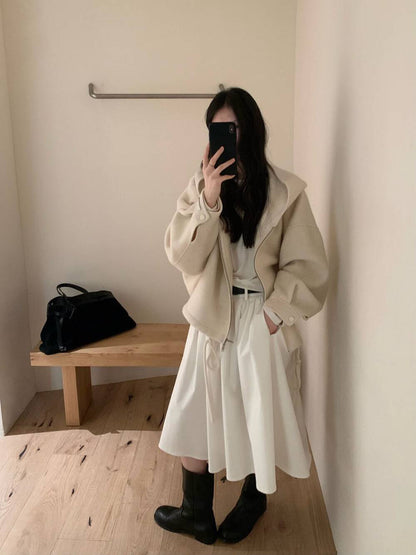 // 100%羊毛低飽和度色調連帽超帥版型手工外套