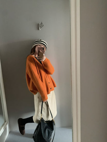 // 12色超美色系V領排扣羊絨紗CD