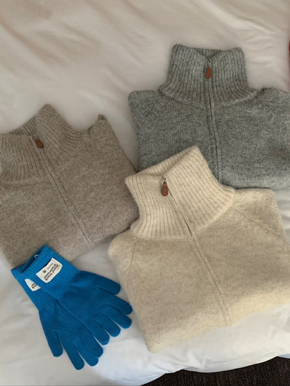 // 慵懶高級感上下拉鍊可立領口袋CD