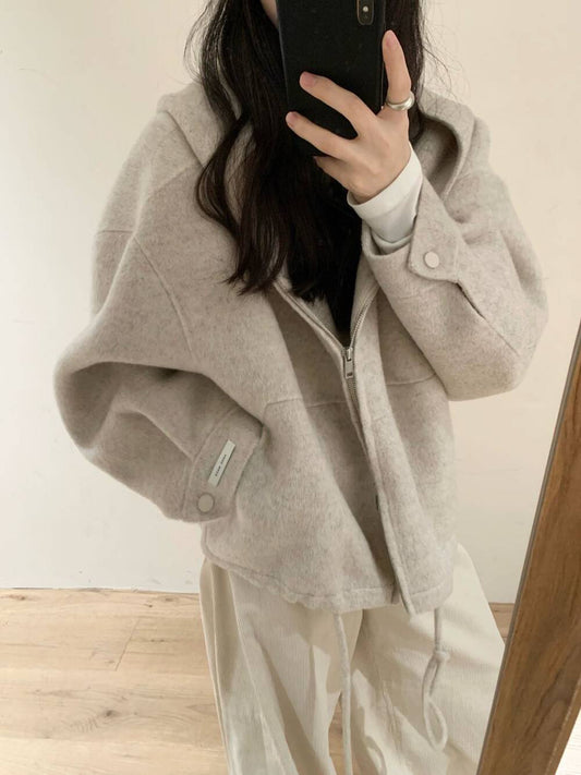 // 100%羊毛低飽和度色調連帽超帥版型手工外套