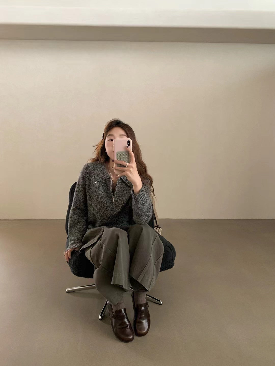 // raccoon+wool半拉鍊翻領高級感毛衣