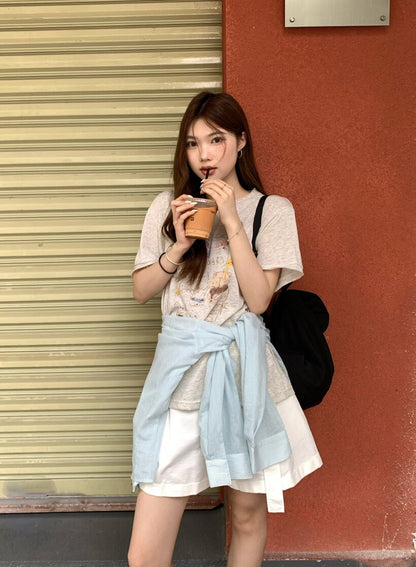 // 可愛手繪lyocell麻短袖TEE