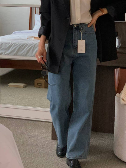 // premium denim全長loose fit牛仔褲