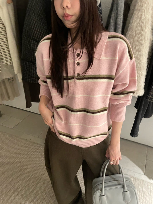 // 鈕扣polo翻領拼間針織NT