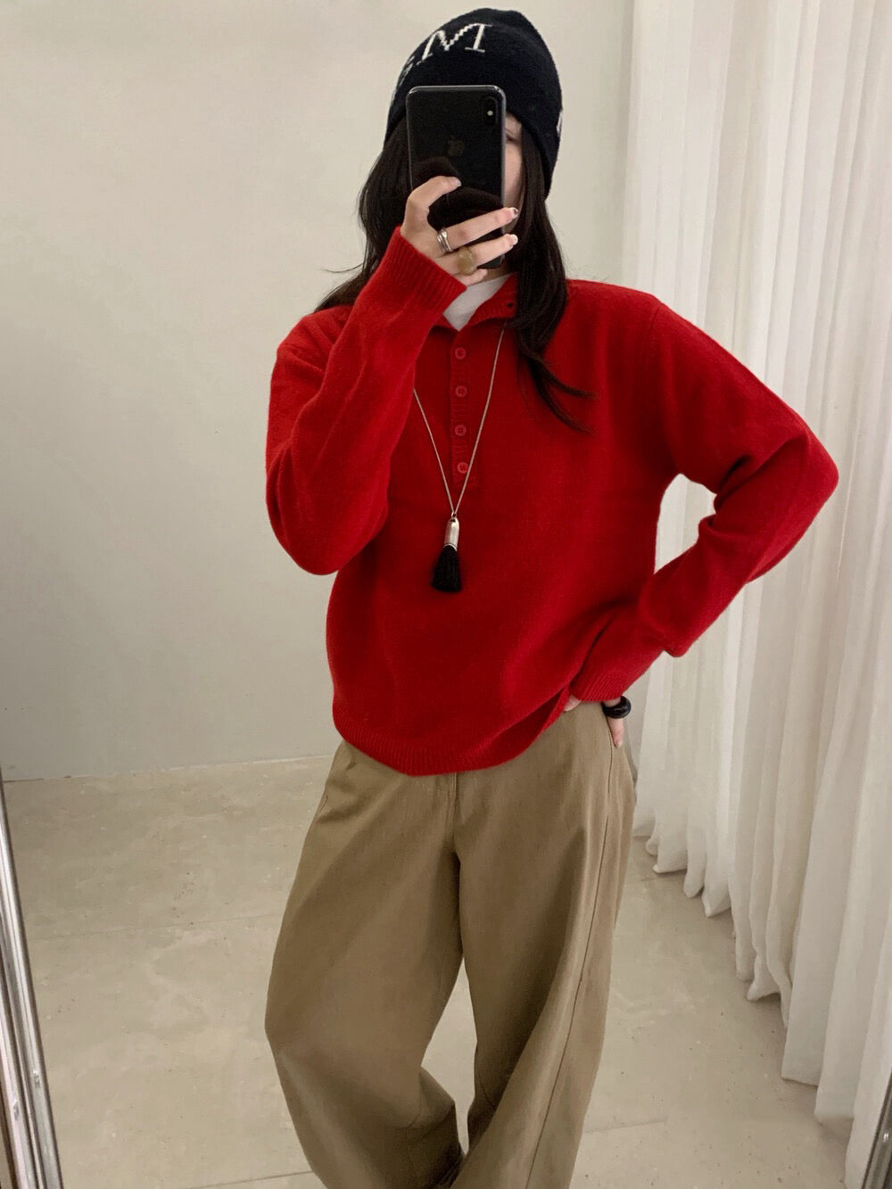 // 100%綿羊毛可立領半鈕扣NT