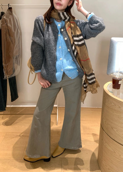 C82 / 撞色假兩件排扣圓領冷外套(8%WOOL)