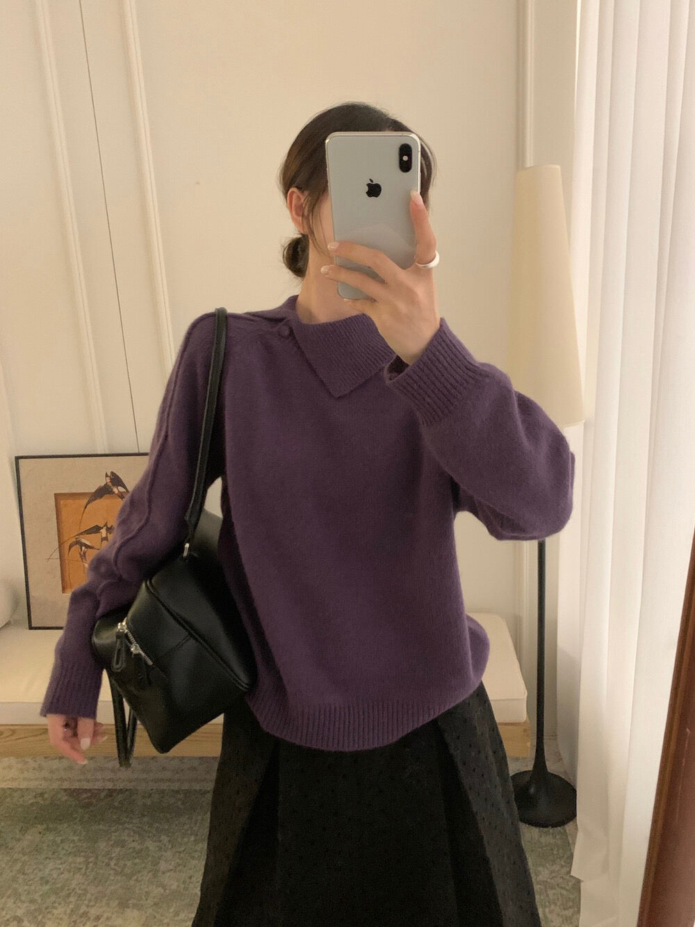 // 30%綿羊毛設計感不規則翻領毛衣