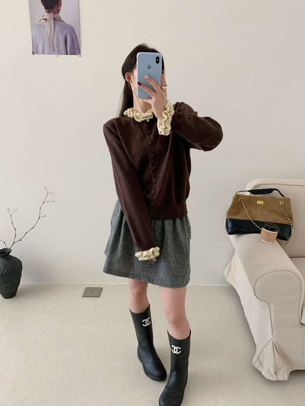 // 超美撞色花邊領+袖口CD