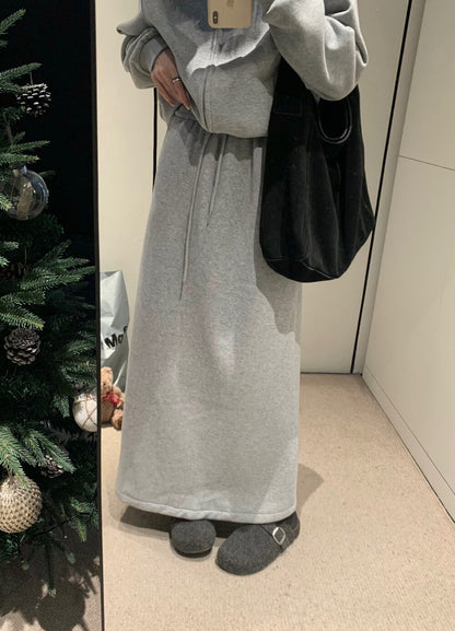 // 可拆毛毛領連帽拉鍊衛衣外套+中裙套裝￼